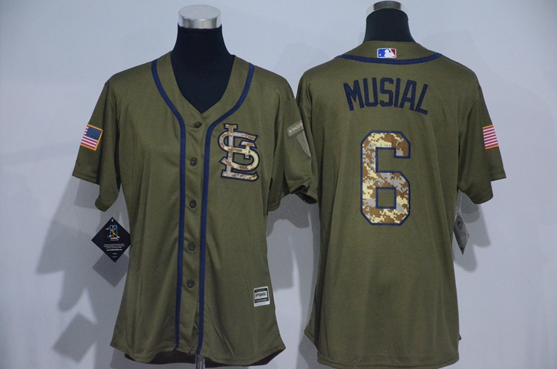 Womens 2017 MLB St. Louis Cardinals #6 Musial Green Salute to Service Stitched Baseball Jersey->women mlb jersey->Women Jersey